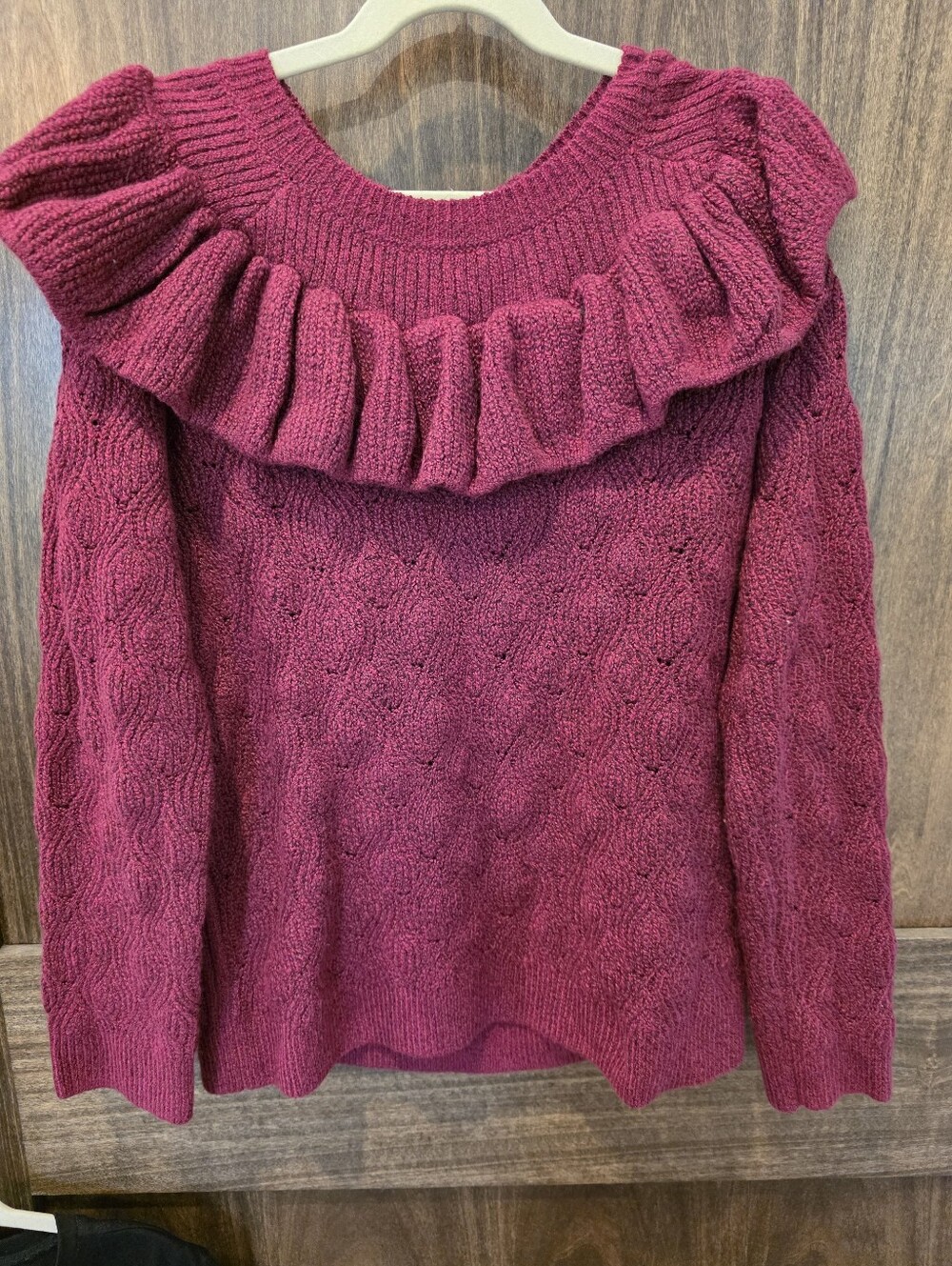 Amazon Essentials Girls XL 12 Burgundy Pink Ruffle Neck Sweater